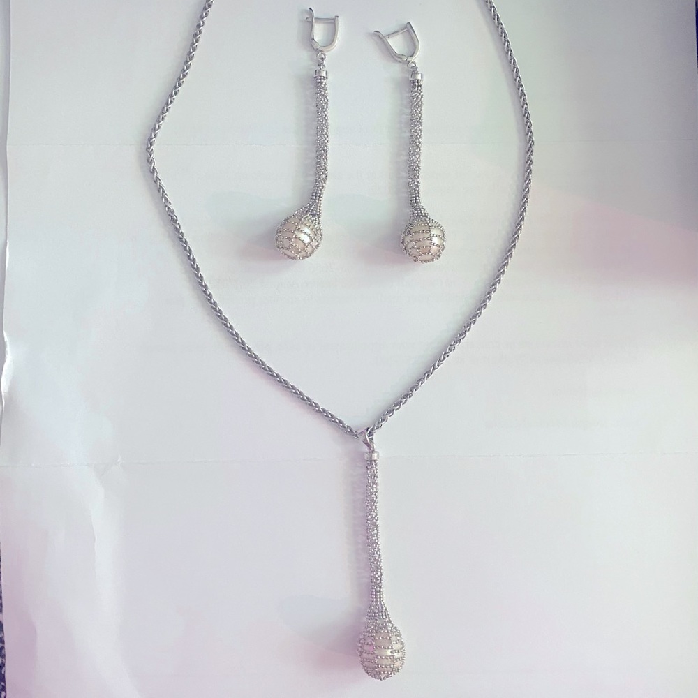 Effy SS Pearl earring and necklace set